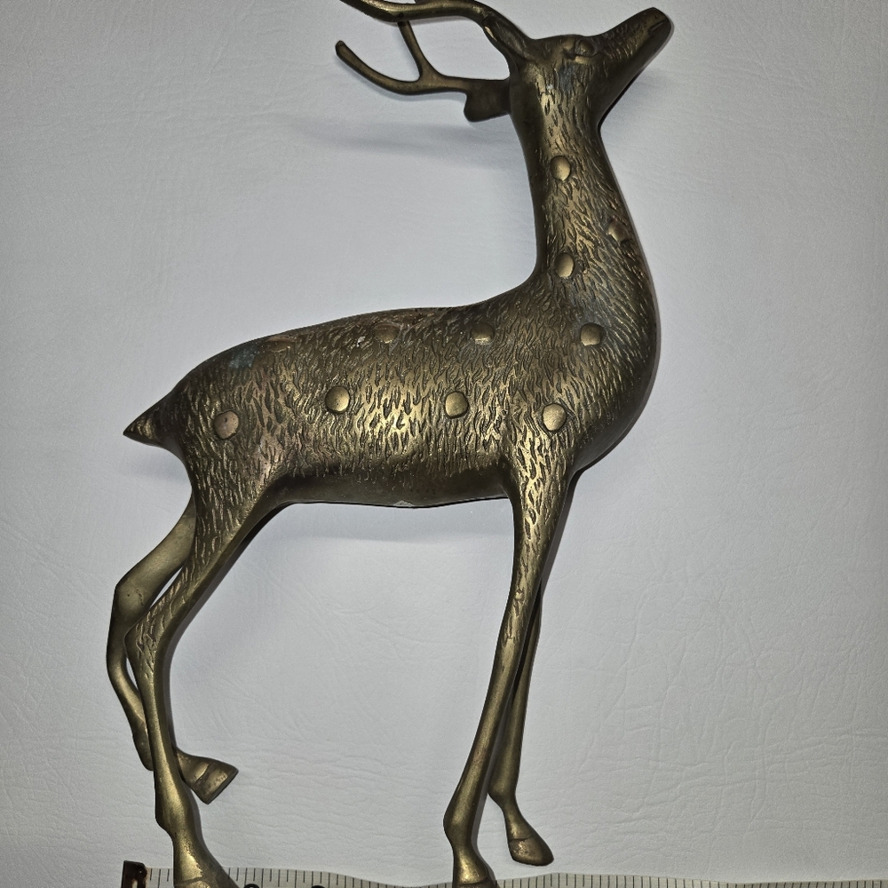 Brass Standing Deer Buck  Figurine - Metallic Gold Accent Vintage - Picture 3 of 7